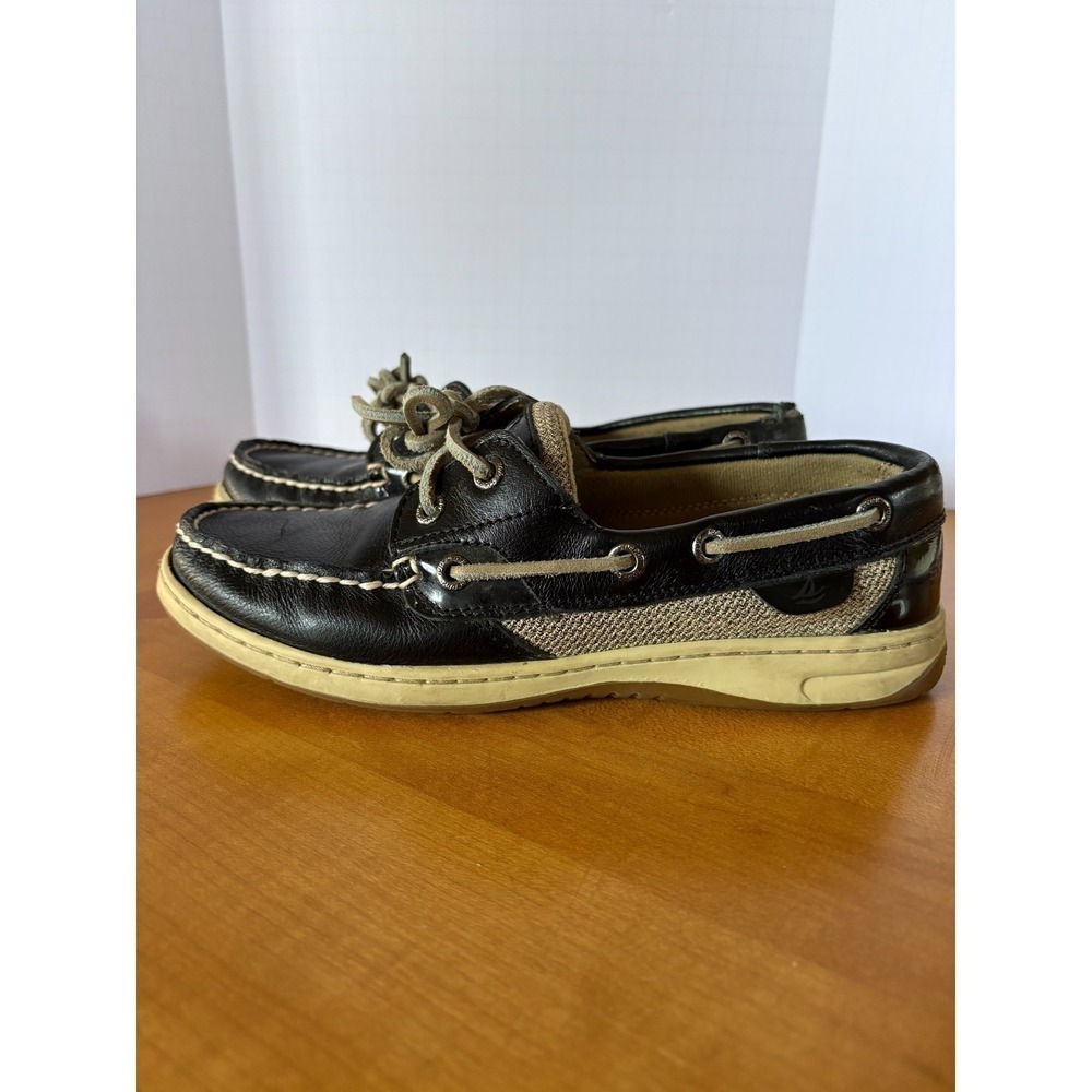 Sperry Top-Sider Boat Shoes Black Leather Canvas/Woven Sides Women 6.5M - Picture 10 of 16